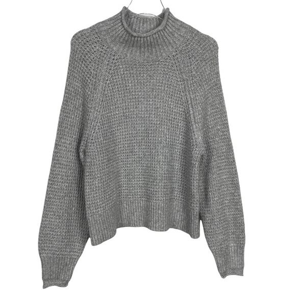 American Eagle Mock Neck Waffle Knit Oversized Sweater Grey Size Medium NWOT - Picture 1 of 7